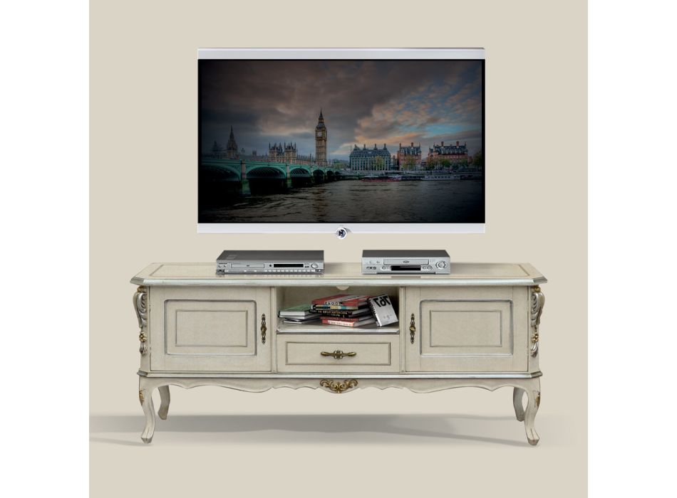 Luxus-TV-Schrank aus weißem und silbernem Holz Made in Italy - Cheverny Viadurini