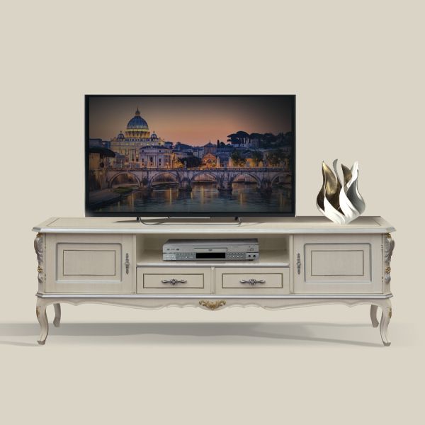 Luxus-tv-schrank aus weißem und silbernem holz made in italy - cheverny