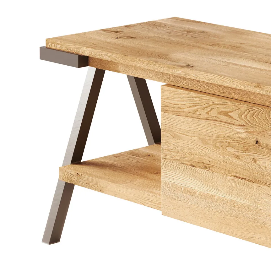 TV-Ständer aus geknotetem Eichenholz und Metall Made in Italy - Jennifer Viadurini