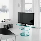 TV-Schrank aus Glas mit drehbarer Basis und 2-dimensionalem Regal - Salemme Viadurini