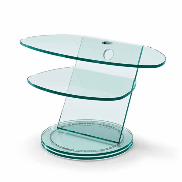 Tv-schrank aus glas mit drehbarer basis und regalen made in italy - salemme
