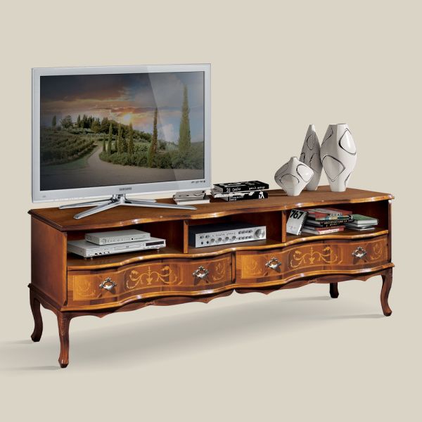 Klassisches tv-möbel aus holz mit fächern und schubladen made in italy - prince
