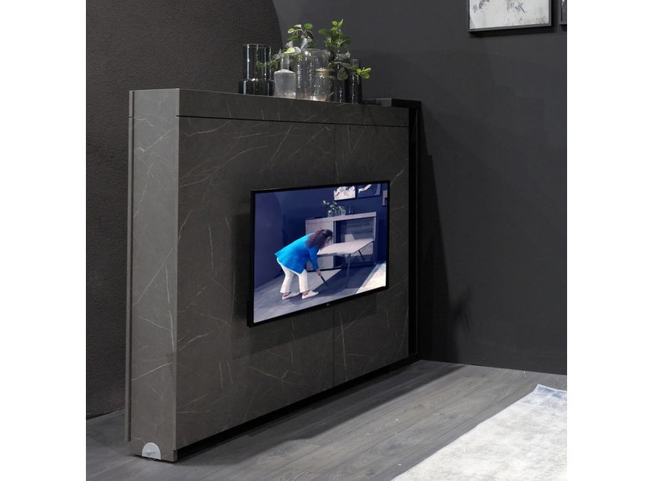 Multifunktionaler Drehschrank mit TV-Ständer und integriertem Tisch, hergestellt in Italien – Illusione Viadurini