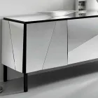 Wohnzimmer-Sideboard aus mattschwarzem Holz und Spiegelglasplatte Liscio - Senese Viadurini