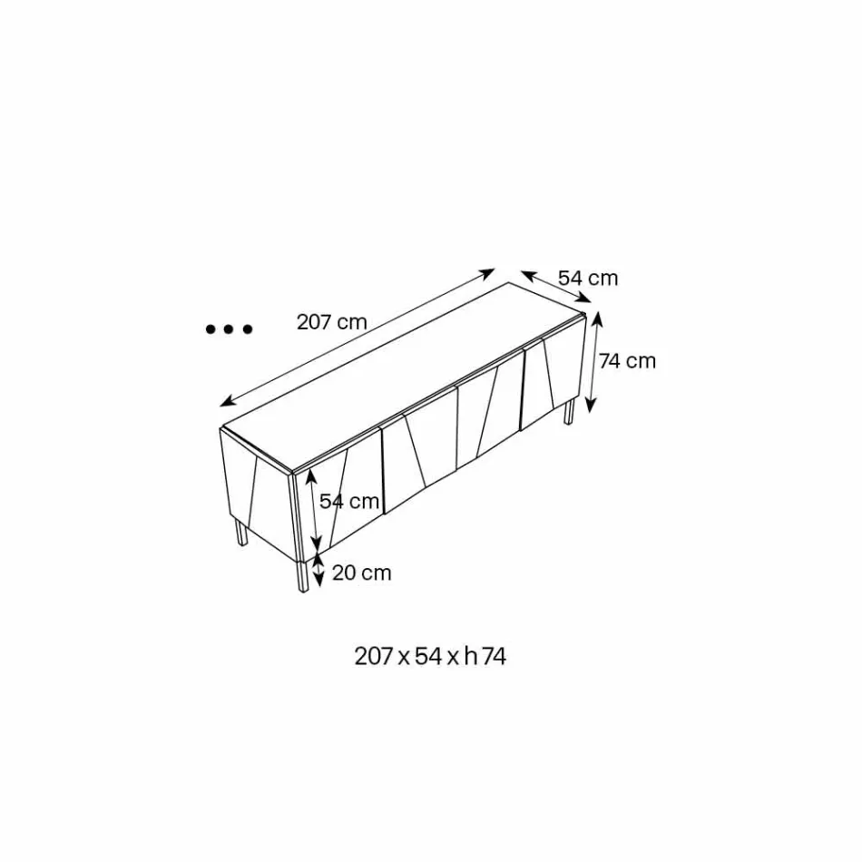 Wohnzimmer-Sideboard aus mattschwarzem Holz und Spiegelglasplatte Liscio - Senese Viadurini