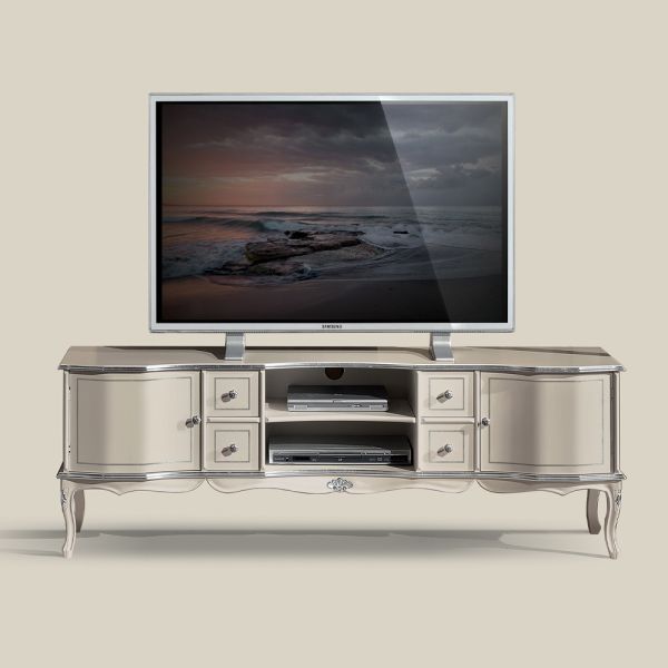 Tv-möbel wohnzimmer weiß und silber holz made in italy - windsor