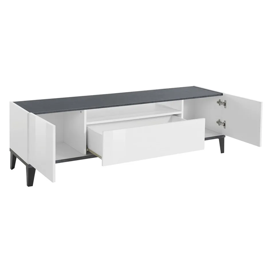 Mobiler Fernseher aus Melamin 2 Zimmer und 1 Schublade Made in Italy - Florentino Viadurini