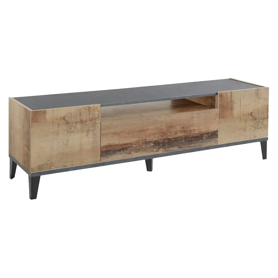 Mobiler Fernseher aus Melamin 2 Zimmer und 1 Schublade Made in Italy - Florentino Viadurini