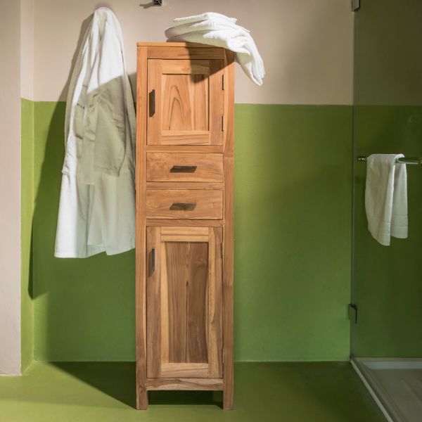 Massiver teakholz-badezimmerschrank mit 2 türen und 2 schubladen - posillipo