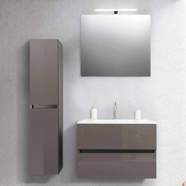 Badezimmerschrank 80 cm, waschbecken, mirron und ecru säule - becky