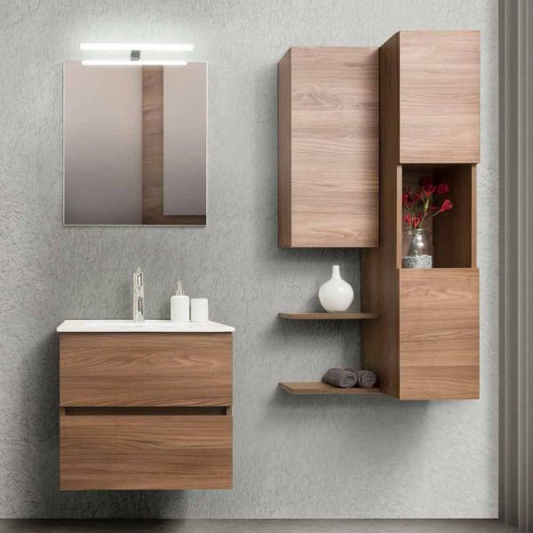 Badezimmerschrank 60 cm, spiegel, waschbecken und säule - becky