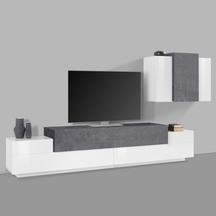 Wohnzimmermöbel TV-Ständer und Wohnwand Glossy White Wood 3 Finishes - Therese Viadurini
