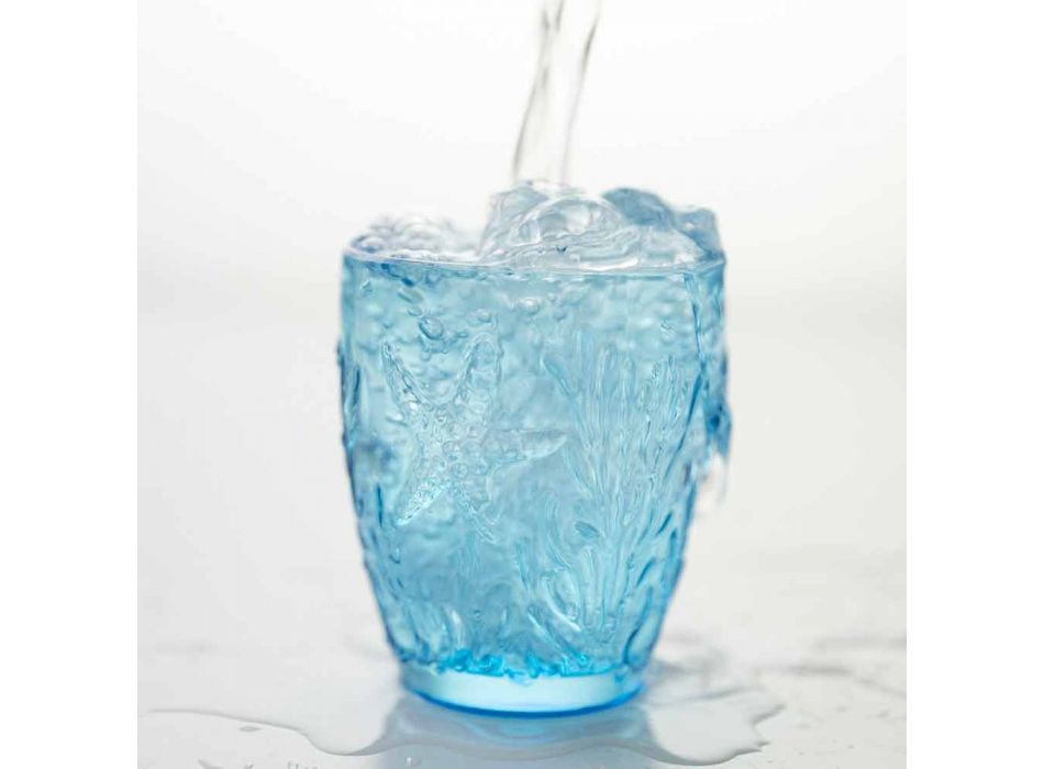 Moderne blau gefärbte Gläser 6 Stück Water Service - Mazara Viadurini