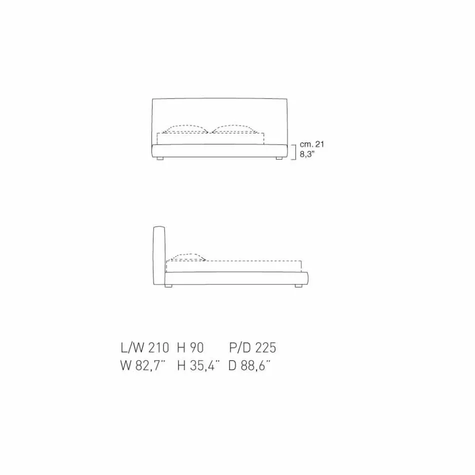 My Home Long Island gepolstertes Leder-Doppelbett aus Italien Viadurini