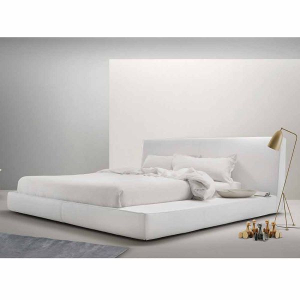 Gepolstertes leder-doppelbett „long island“, hergestellt in italien