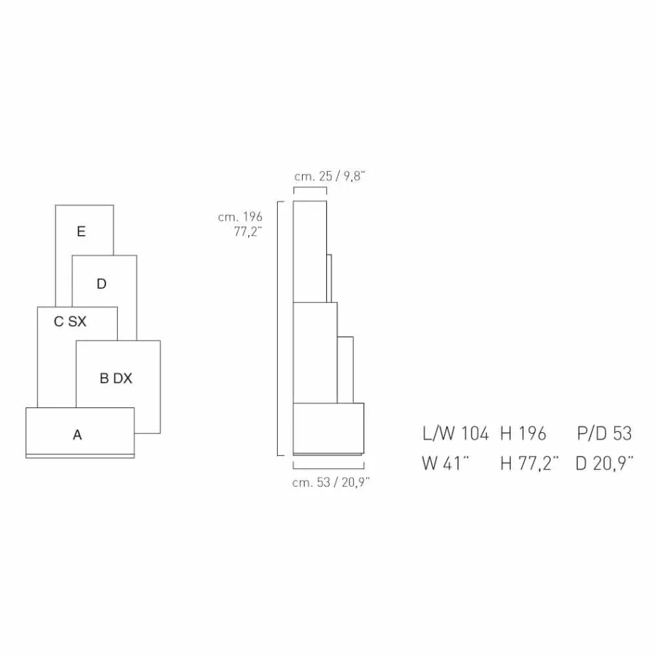 My Home Tetris Mobil Wohnzimmer Turm Design MDF H196cm made in Italy Viadurini