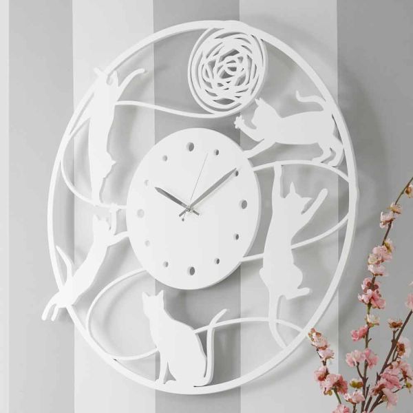 Große moderne runde farbig verzierte wanduhr - cat