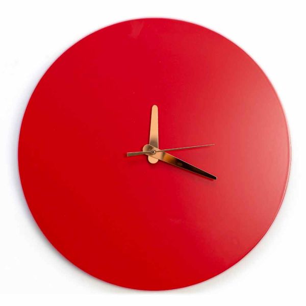 Rote wanduhr mit italienischem rundem und modernem design in holz - callisto