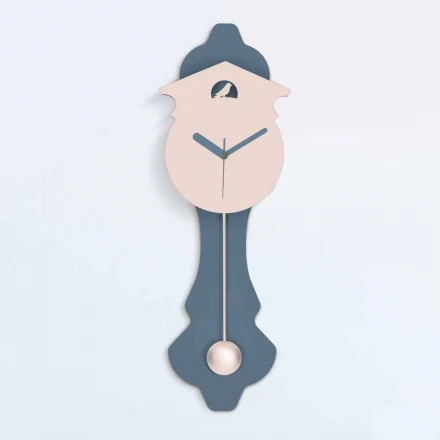 Moderne Wanduhr in Holzgrau und Pink Design - Kuckuck Viadurini