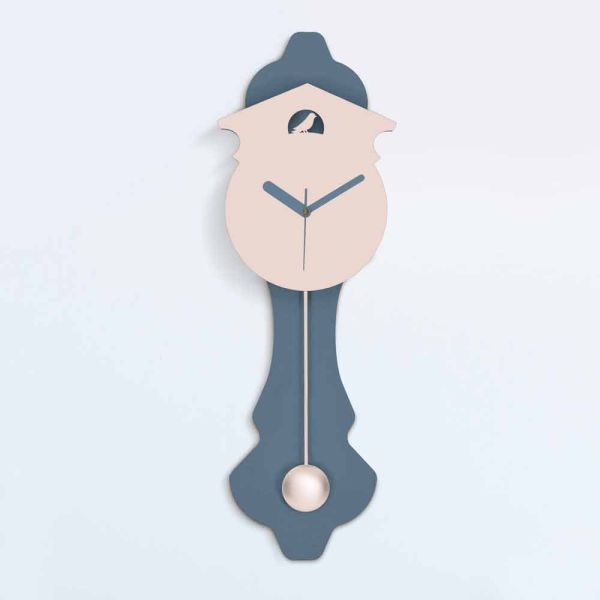 Moderne pendeluhr in grauem und rosa designholz - kuckuck
