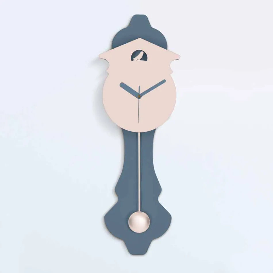 Moderne Wanduhr in Holzgrau und Pink Design - Kuckuck Viadurini