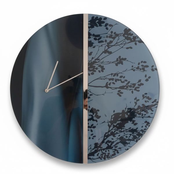 50 cm blaue wanduhr aus grün gegossenem, bedrucktem plexiglas, hergestellt in italien - aquaria