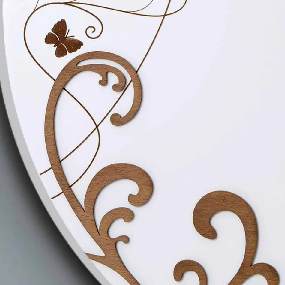 Moderne und runde Holzwanduhr mit saisonalen Designdekoren Viadurini