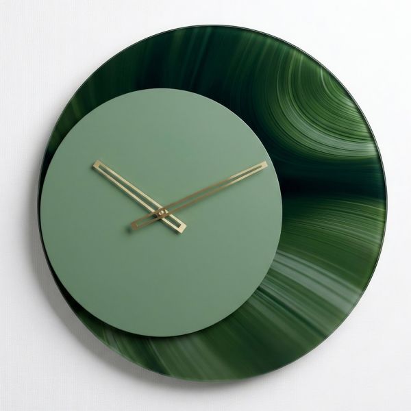 Runde grüne wanduhr, 50 cm durchmesser, aus bedrucktem methacrylat, hergestellt in italien – verdia