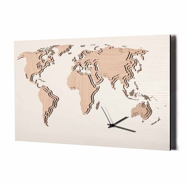 Holzwanduhr mit weltkartendekoration made in italy - mappo