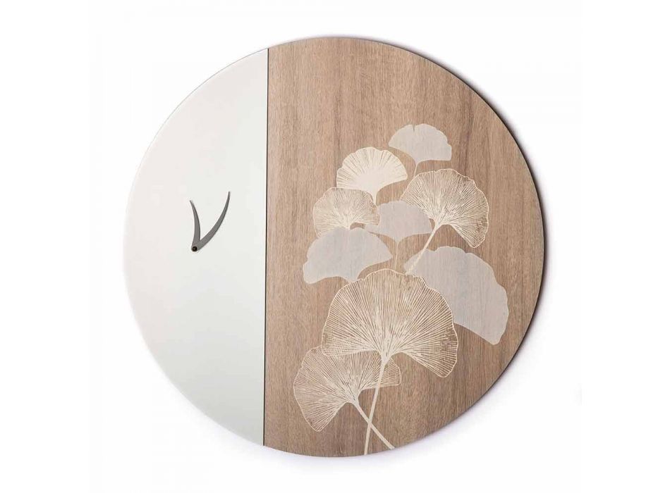 Rundes Design Wanduhr aus Holz mit Dekorationen, 2 Oberflächen - Ginkgo Viadurini