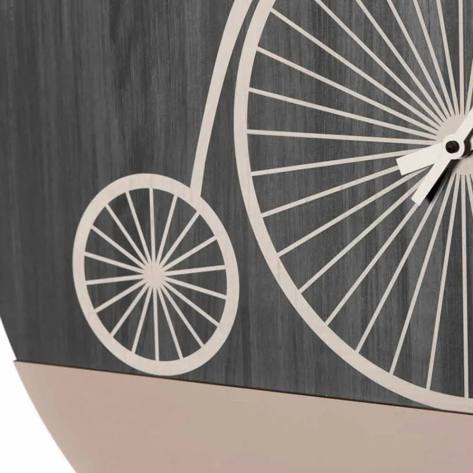 Runde Wanduhr aus Holz mit Dekorationen in 2 Ausführungen - Byko Viadurini