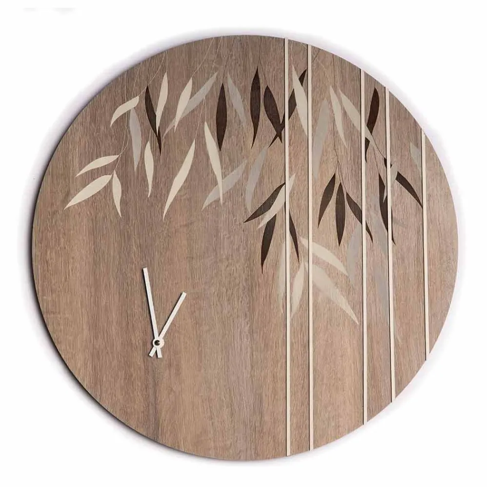 Wanduhr aus Eichenholz oder Tafel Lasergravur Design Round - Kanno Viadurini