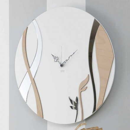 Moderne und runde Wanduhr mit dekoriertem Holzdesign - Harmonie Viadurini