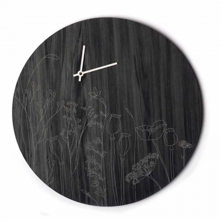 Moderne runde Design Holzwanduhr und Lasergravur - Florinto Viadurini