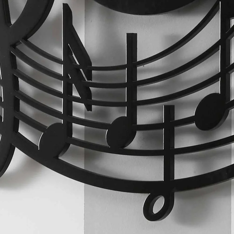 Runde schwarze Wanduhr des modernen Designs in verziertem Holz - Musik Viadurini