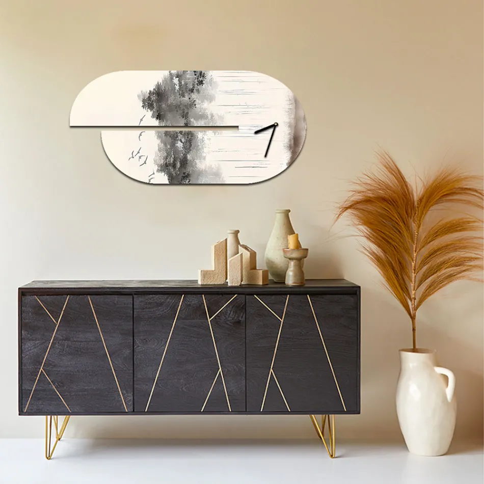 Holzuhr mit Reiher-Aufdruck, hergestellt in Italien – Palau Viadurini