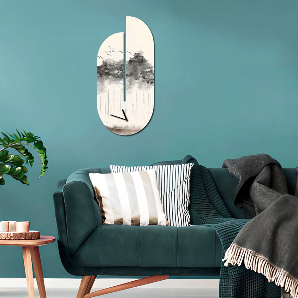 Holzuhr mit Reiher-Aufdruck, hergestellt in Italien – Palau Viadurini