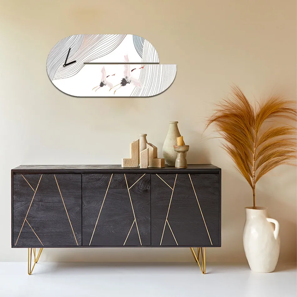 Holzuhr mit Reiher-Aufdruck, hergestellt in Italien – Palau Viadurini