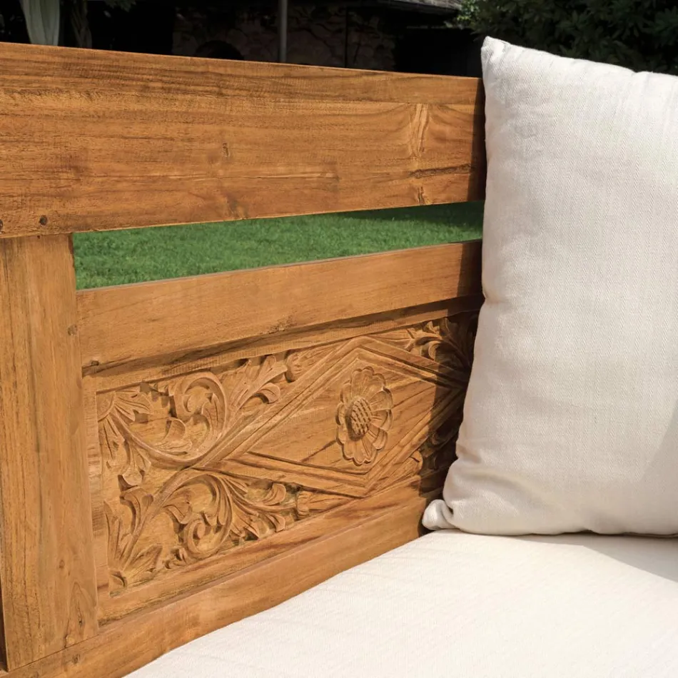 Bank 210x112 cm aus recyceltem Teakholz mit Kissen - Mammolo Viadurini