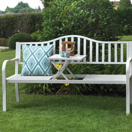 Außenbank aus Metall mit einziehbarem Tisch - Graffetta Viadurini