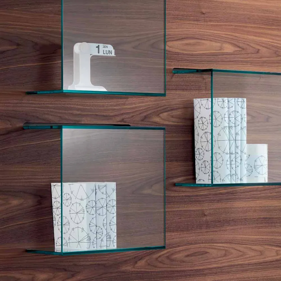 Wandpaneel aus Canaletto-Walnussholz und Glasregalen 2 Größen - Basil Viadurini