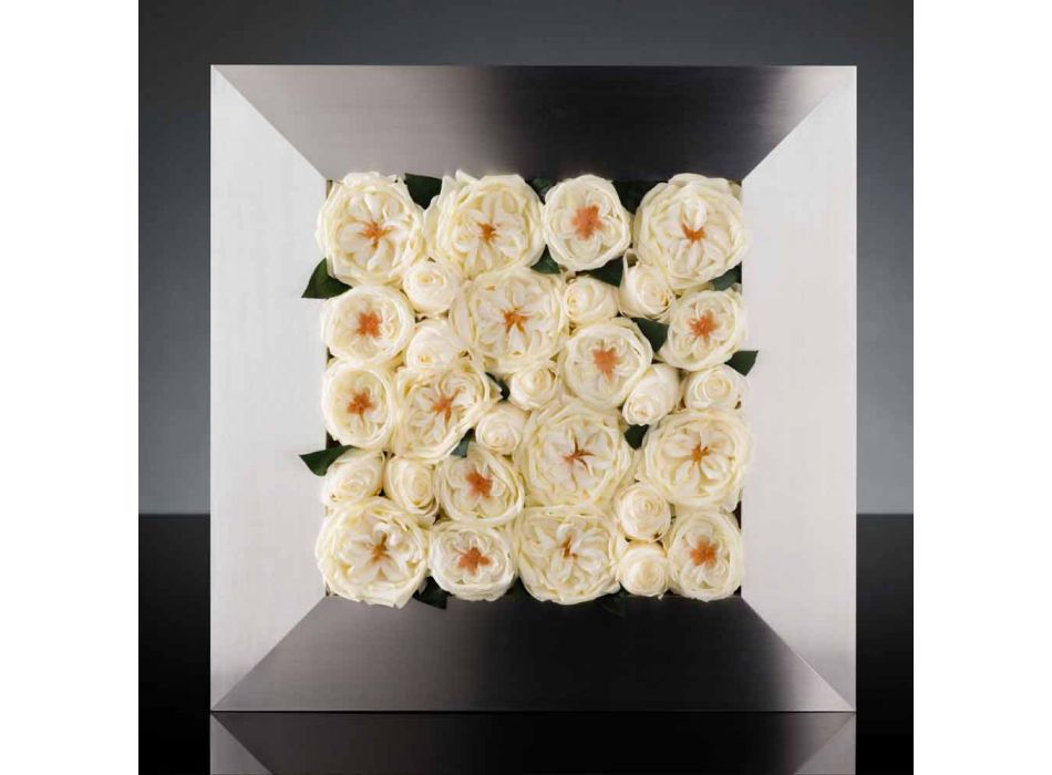 Dekoratives Wandpaneel aus Metall und weißen Rosen Made in Italy - Rosina