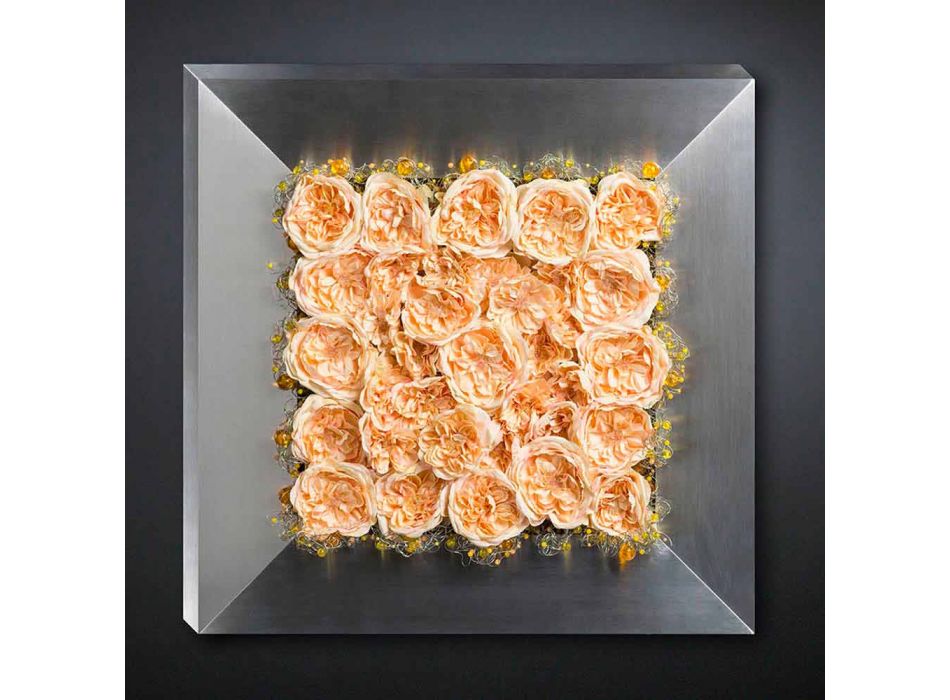 Dekoratives Wandpaneel aus Metall und künstlichen Rosen Made in Italy - Rosetta Viadurini