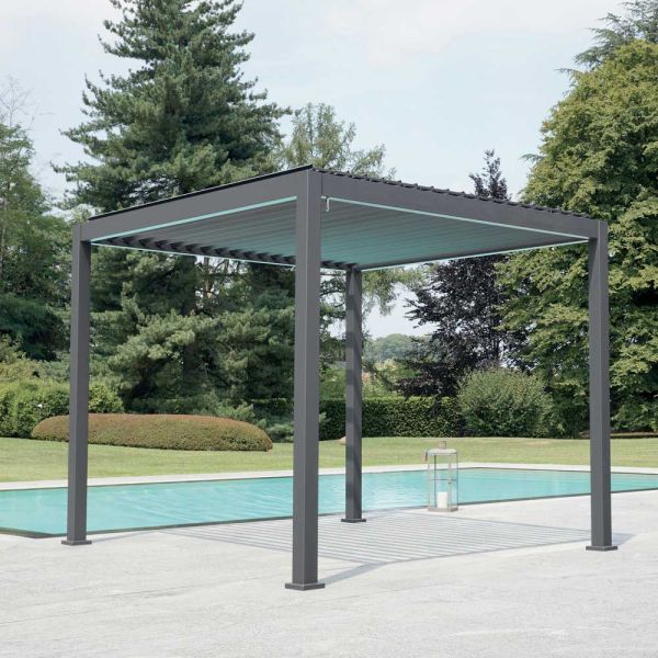 Pergola 3x4 m aus anthrazit lackiertem aluminium mit kurbel - levante
