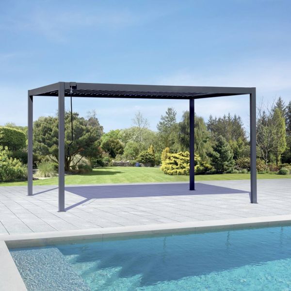 Anthrazitfarbene aluminium-pergola mit verstellbarem dach - vitta