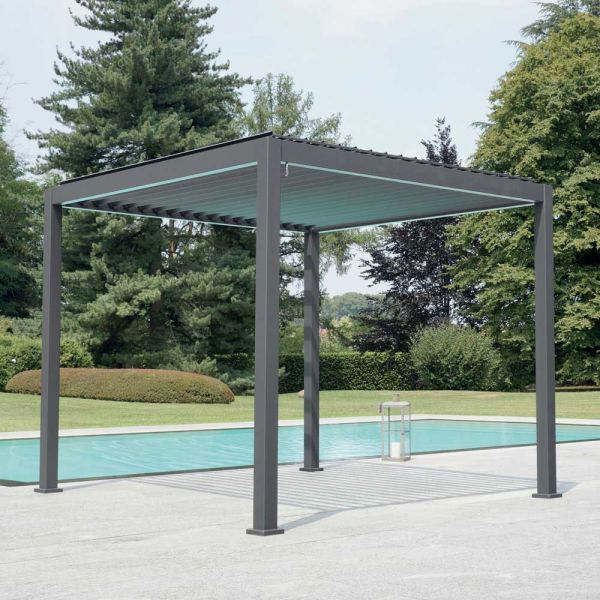 Aluminium-pergola mit verstellbarem dach durch kurbel - eolo