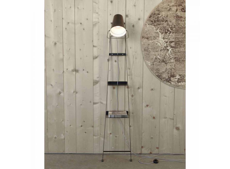 Wohnzimmer Stehlampe aus weißem oder mattschwarzem Metall mit Regalen - Butler Viadurini