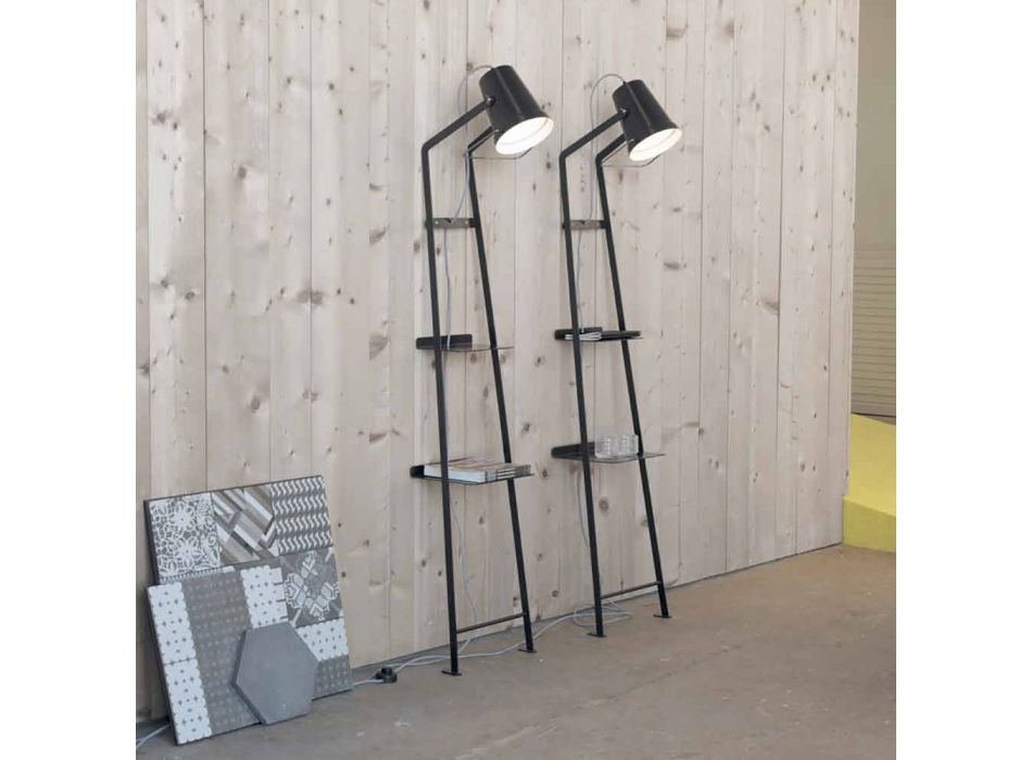 Wohnzimmer Stehlampe aus weißem oder mattschwarzem Metall mit Regalen - Butler Viadurini