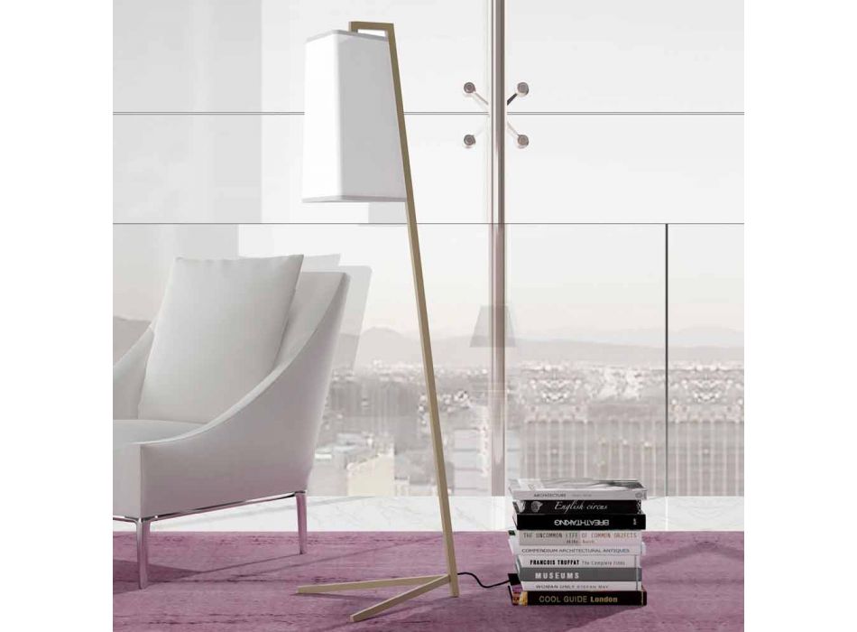 Metall Stehlampe mit modernem Lampenschirm aus weißer Baumwolle Made in Italy - Barton Viadurini