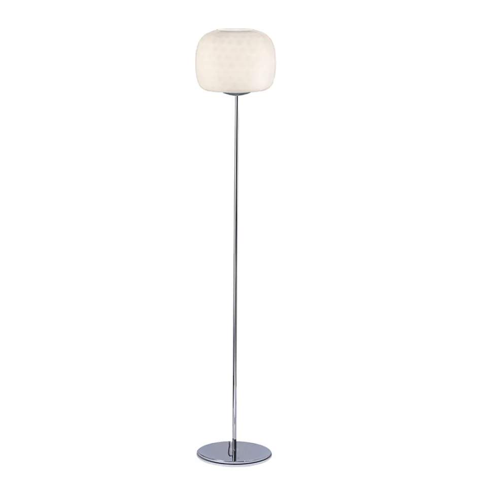 Stehlampe aus Glas mit zwei Oberflächenausführungen und Metallgestell, hergestellt in Italien – Brera Viadurini